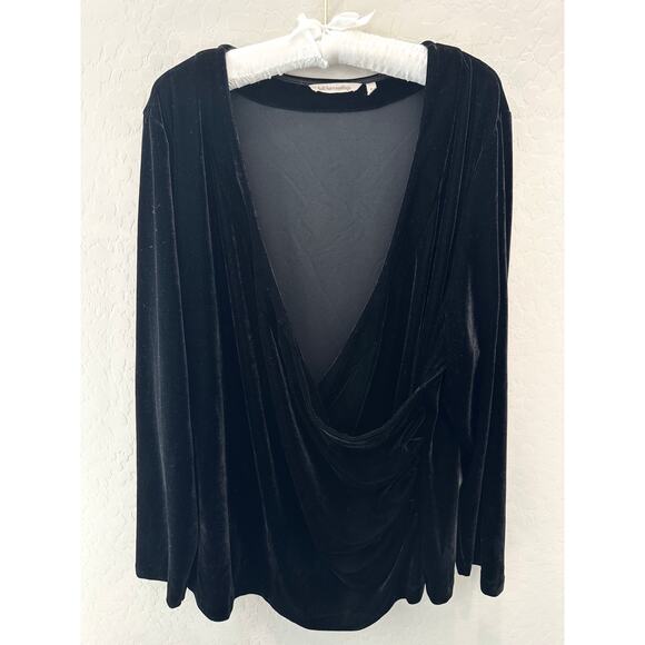 SOFT SURROUNDINGS | Black Velvet Top Long Sleeve Stretch Holiday Blouse | 3X - Picture 1 of 6